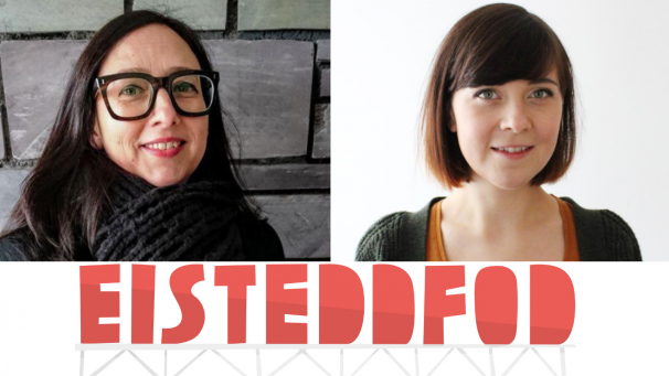 Eisteddfod Case Study Composite , with two female headshots and the Eisteddfod logo